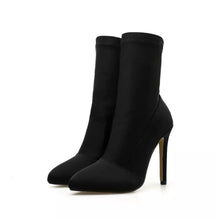 Load image into Gallery viewer, Silk Sock Stretch Stiletto Ankle Boots