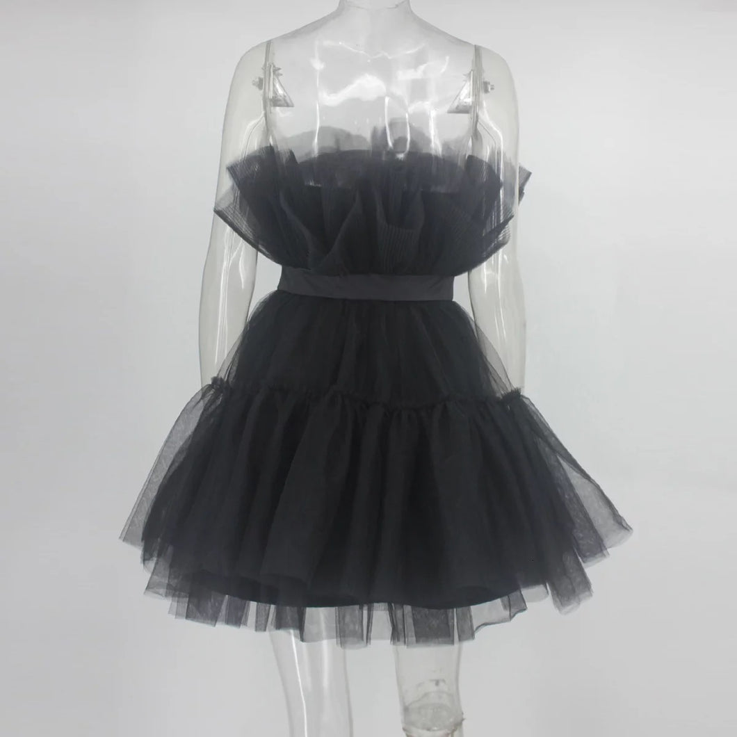 Strapless Tulle Layers Mini Mesh Dress