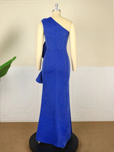 Load image into Gallery viewer, Blue Shiny Ruffle Bodycon Evening Dress