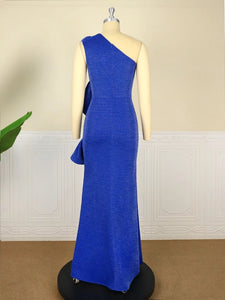 Blue Shiny Ruffle Bodycon Evening Dress