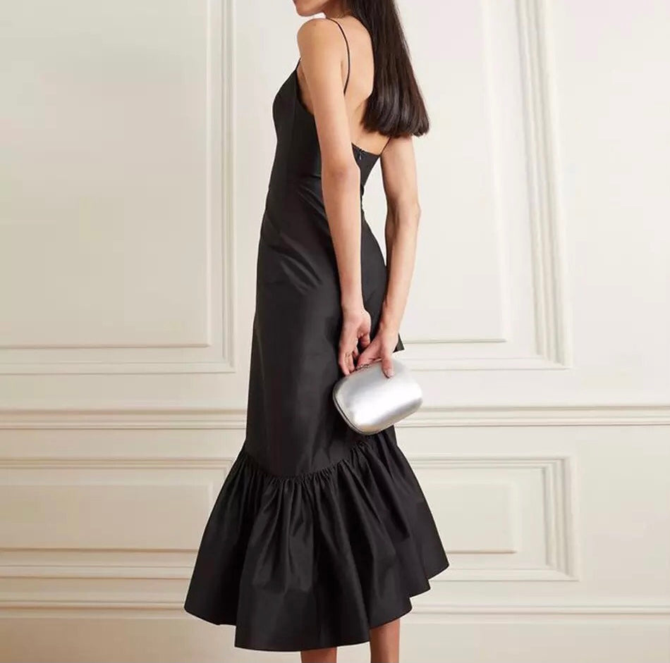 Taffeta Ruffles Asymmetric Dress