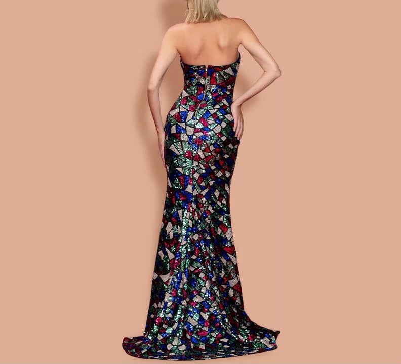 Mermaid Geometric Sequins Gown