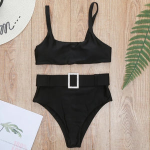 Belted Solid Colour Bikini Set