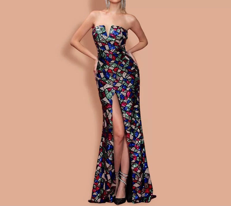 Mermaid Geometric Sequins Gown