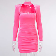 Cargar imagen en el visor de la galería, Velvet High Neck Ruched Mini Dress