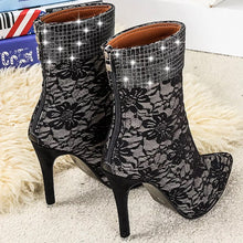 Load image into Gallery viewer, Lace Pointed Toe Ankle Boots