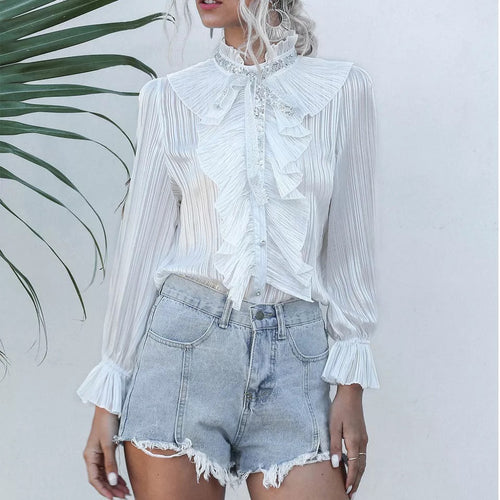 Chiffon Sequins Bow Tie Blouse