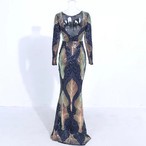 Multi Sequinned O Neck Elegant Gown