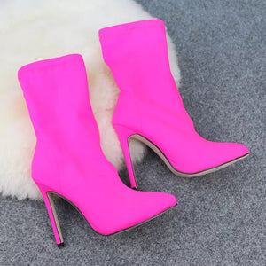 Silk Sock Stretch Stiletto Ankle Boots