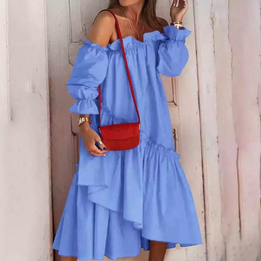 Off Shoulder Pleated Irregular SunDress