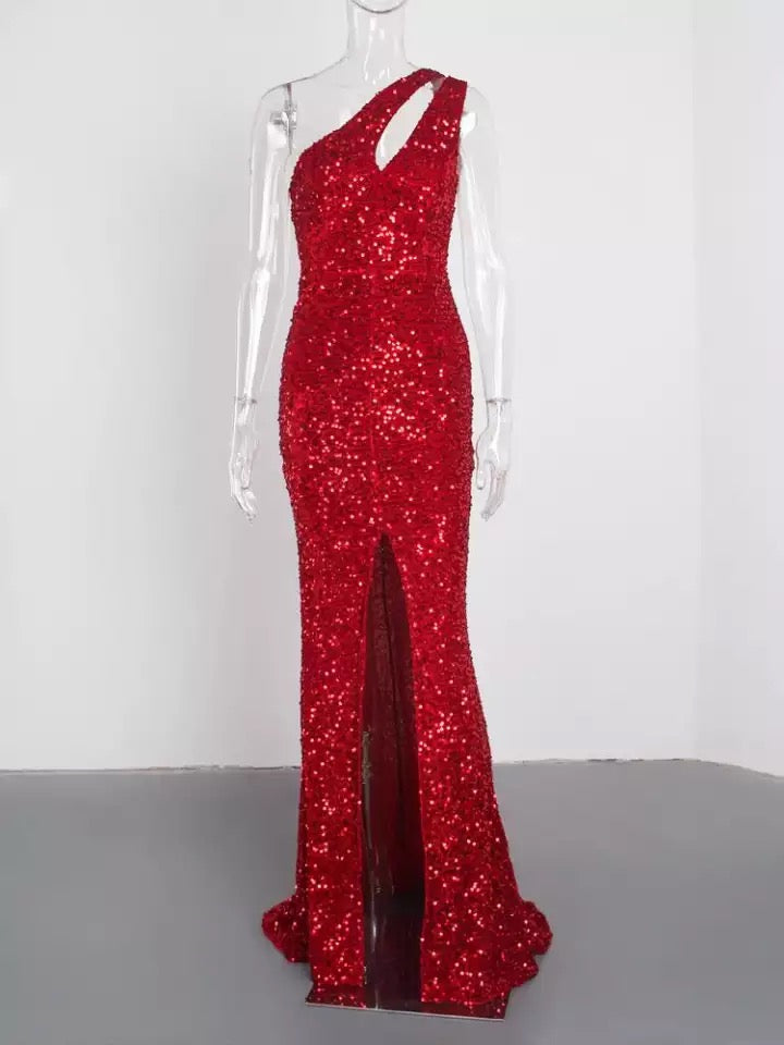 Cut Out Sequins Stretch Mermaid Gown