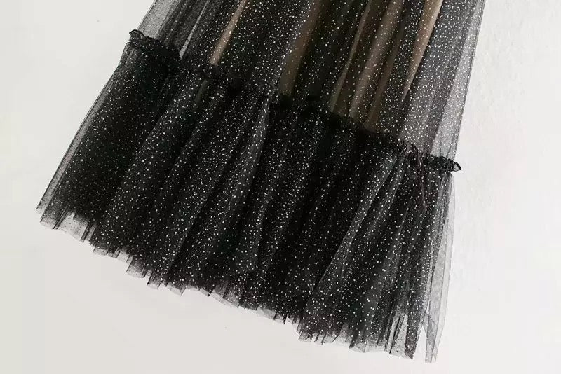 Pleated Mesh with Tulle Dress