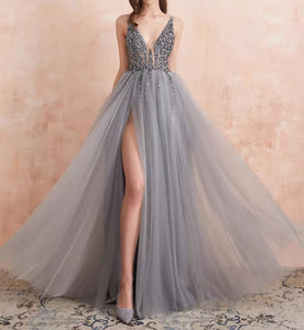 Beading Crystal High Splits Gown