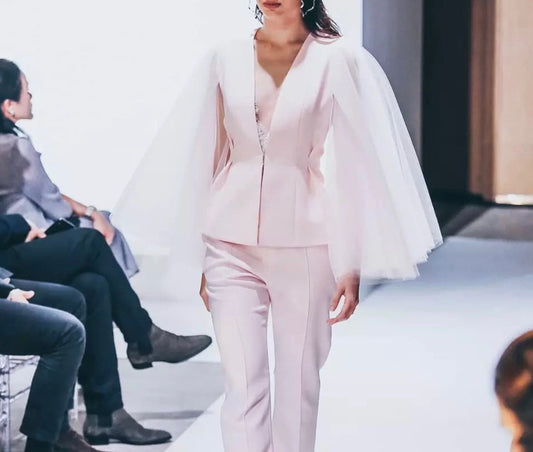 Spring Pink Evening Runway Suit Set