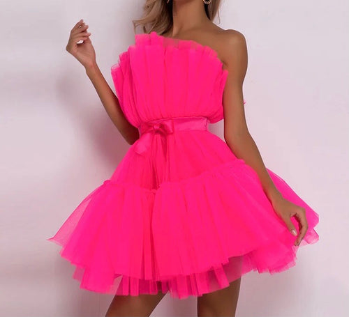 Strapless Tulle Layers Mini Mesh Dress