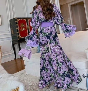 Floral Chiffon Flare Two Piece Set