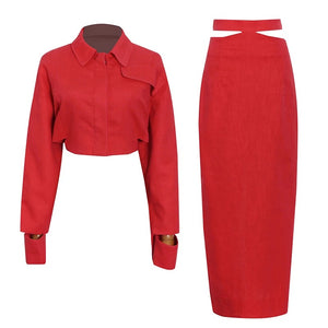 Lapel Cut Out Midi Two Piece Set