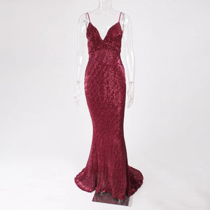 Sequined Stretch Backless Evening Dress