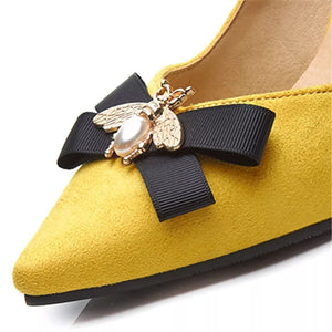 Suede Flower Rhinestones Pumps
