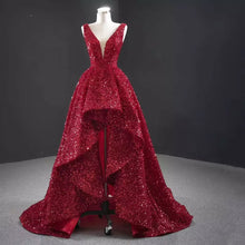 Load image into Gallery viewer, Red Sequins High Low Gown