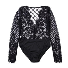 Carica l&#39;immagine nel visualizzatore di Gallery, Black Lace Slim Bodysuit Blouse