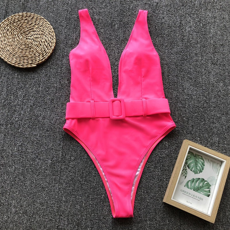 V-neck One Piece Swimsuit