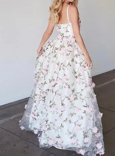 Rosette Flowers Appliques Prom Dress