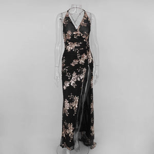 Sequin Halter Evening Dress