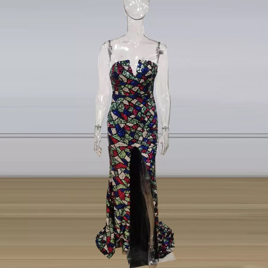 Mermaid Geometric Sequins Gown