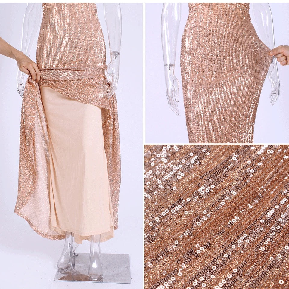 Sequined Stretch Backless Evening Dress