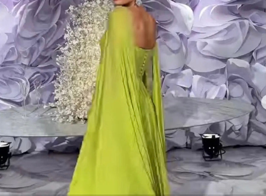 Lemon Yellow Cape Sleeves Gown
