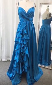 Ruffles High Slit Ruched Prom Dress