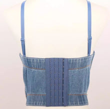 Load image into Gallery viewer, Flower beading Denim Corset Top