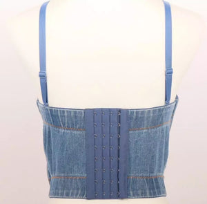 Flower beading Denim Corset Top