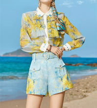 Charger l&#39;image dans la galerie, Lapel Ruffle Shirt Print Shorts Set
