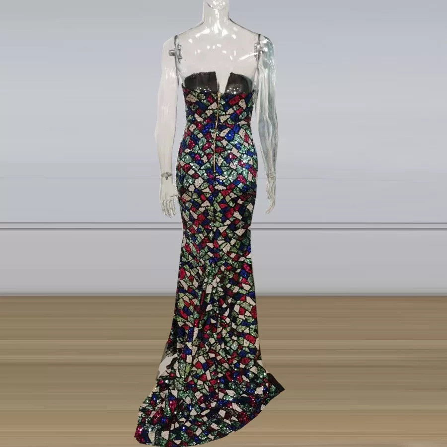 Mermaid Geometric Sequins Gown