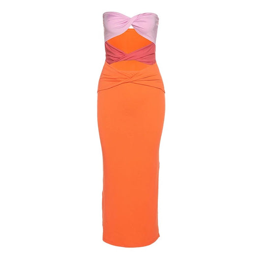 Orange Hollow Out Dress