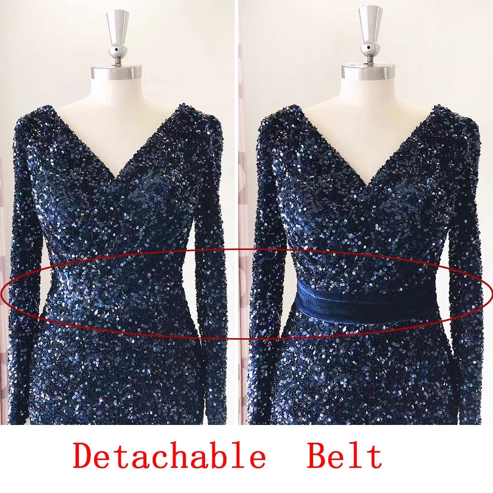 Mermaid Sequin Velvet Belt Gown