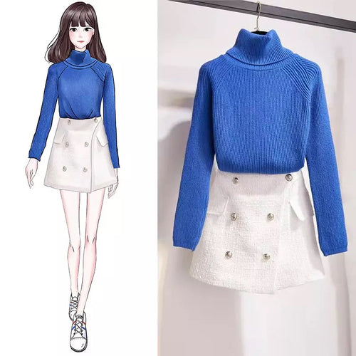Knitted Sweater Skirt Two Piece Outfits