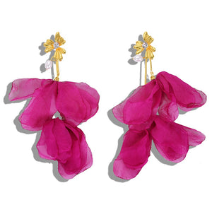 Handmade Yarn Flower Dangle Earrings