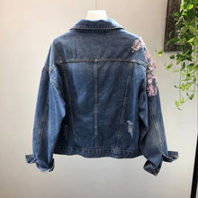 Load image into Gallery viewer, Flower Embroidered Denim Jacket
