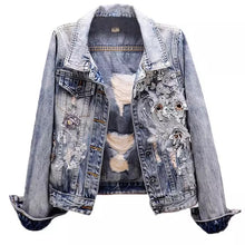 Load image into Gallery viewer, Flower Patch Ripped Denim Jacket