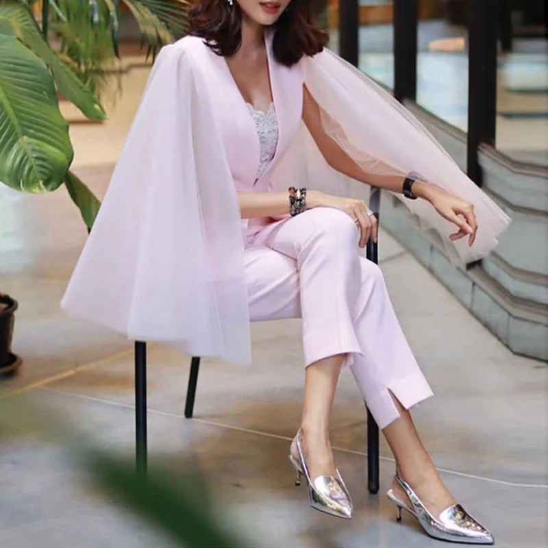 Spring Pink Evening Runway Suit Set