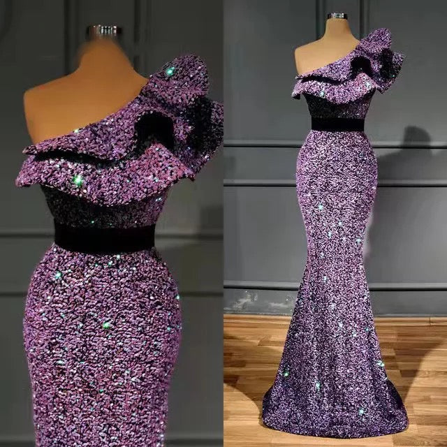 Luxurious Sequinned Ruffles Trail Dress