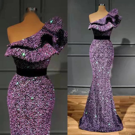 Luxurious Sequinned Ruffles Trail Dress