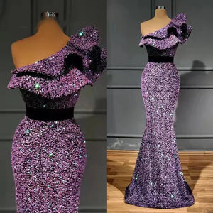 Luxurious Sequinned Ruffles Trail Dress