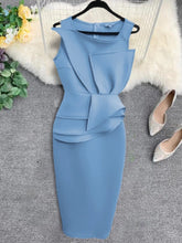 Load image into Gallery viewer, Blue Peplum Ruffles Dress