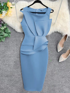 Blue Peplum Ruffles Dress