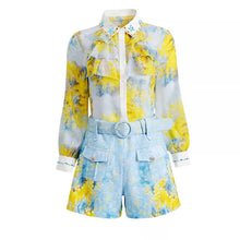 Charger l&#39;image dans la galerie, Lapel Ruffle Shirt Print Shorts Set