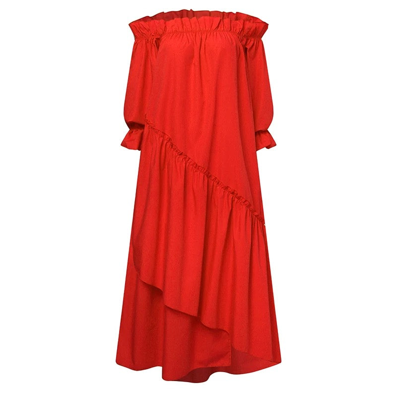 Off Shoulder Pleated Irregular SunDress